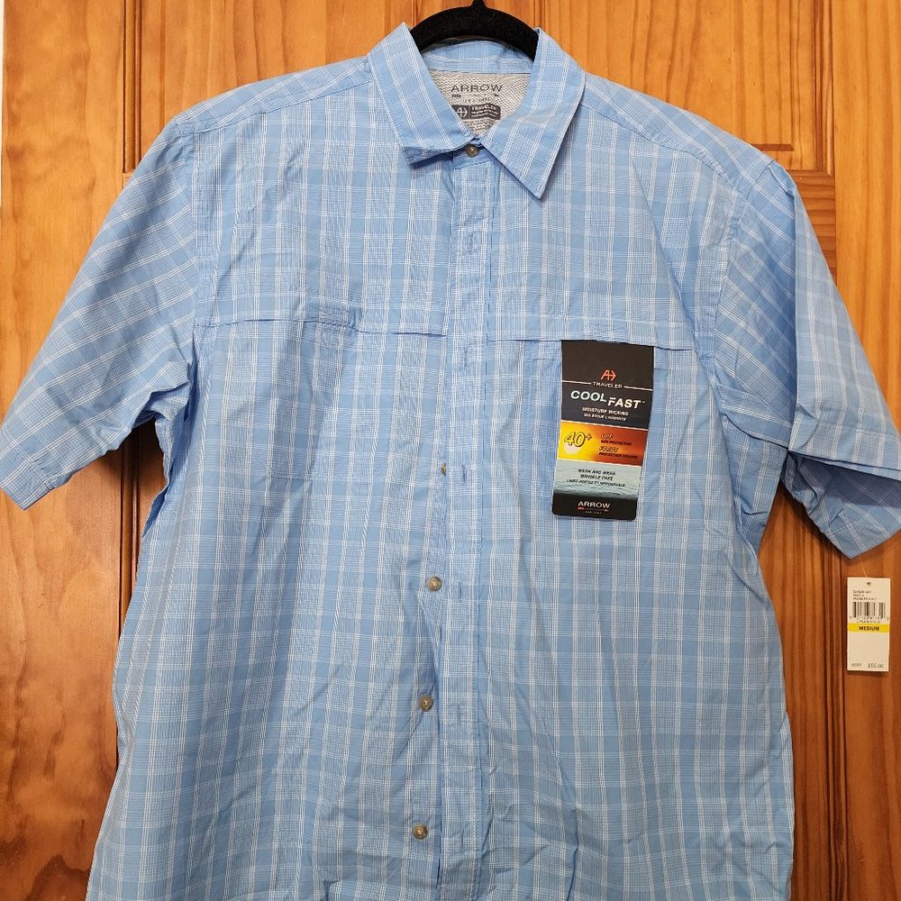 Arrow Men's Traveler CoolFast short sleeve shirt size M Blue